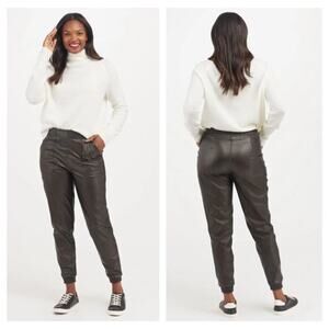 SPANX Leather Like Jogger Size Medium Noir Black Faux Vegan Pull On Pants 20283R